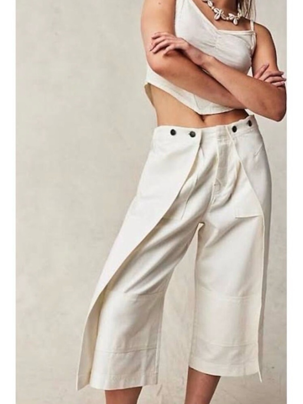 NWOT Free People Keep Calling Wide Leg Crop Culottes Pants White Size Medium